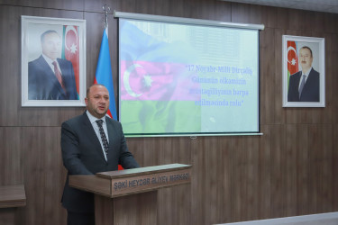 Şəkidə “17 Noyabr - Milli Dirçəliş Gününun ölkəmizin müstəqilliyinin bərpa edilməsində tarixi rolu” mövzusunda tədbir keçirilib